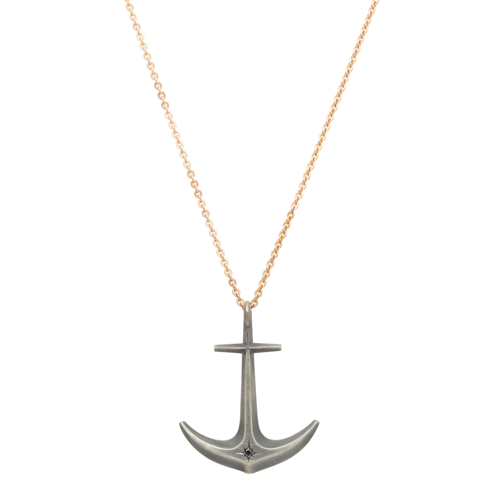 Anker Luminary groß Sterling Silber geschwärzt mit 2 schwarzen Brillanten