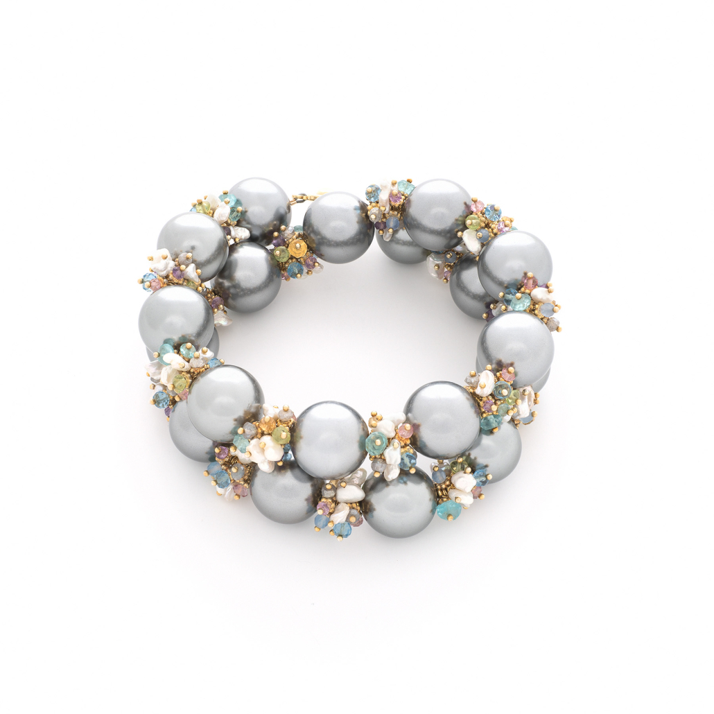 Armband Poesie Edelstein Grey Pearl Gold