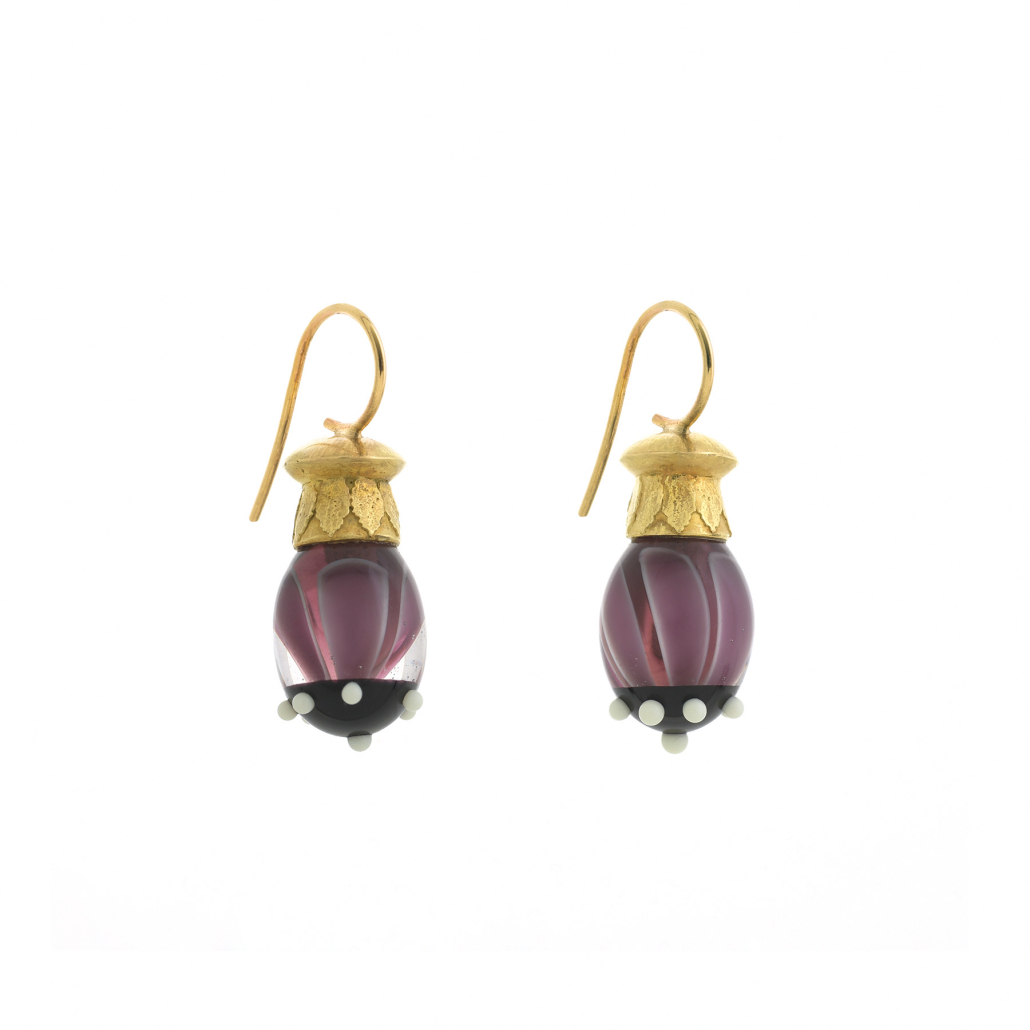 Ohrringe Glassworks Aubergine mit Weiß